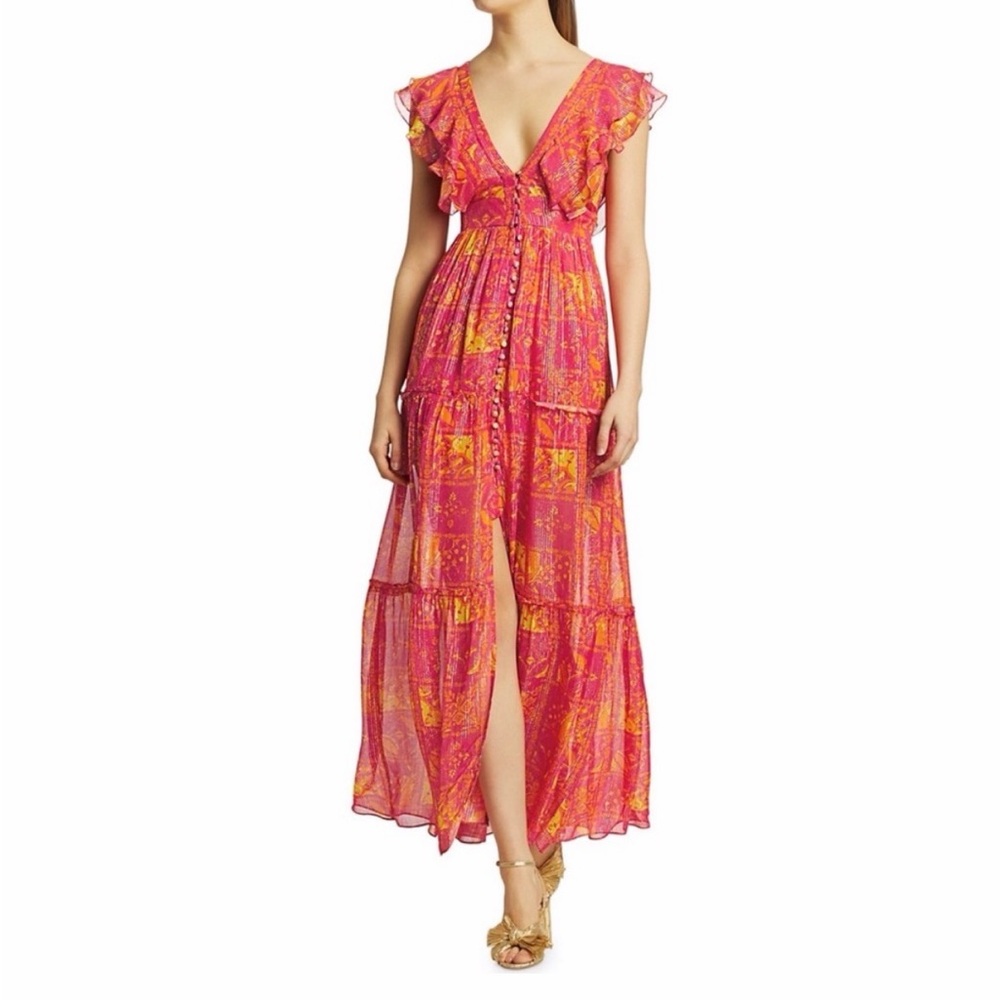 HEMANT & NANDITA Vibrant Pink and Yellow Maxi Dress